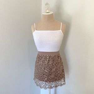 Bronze Gold Sequin Embroidered Lace Mini Skirt